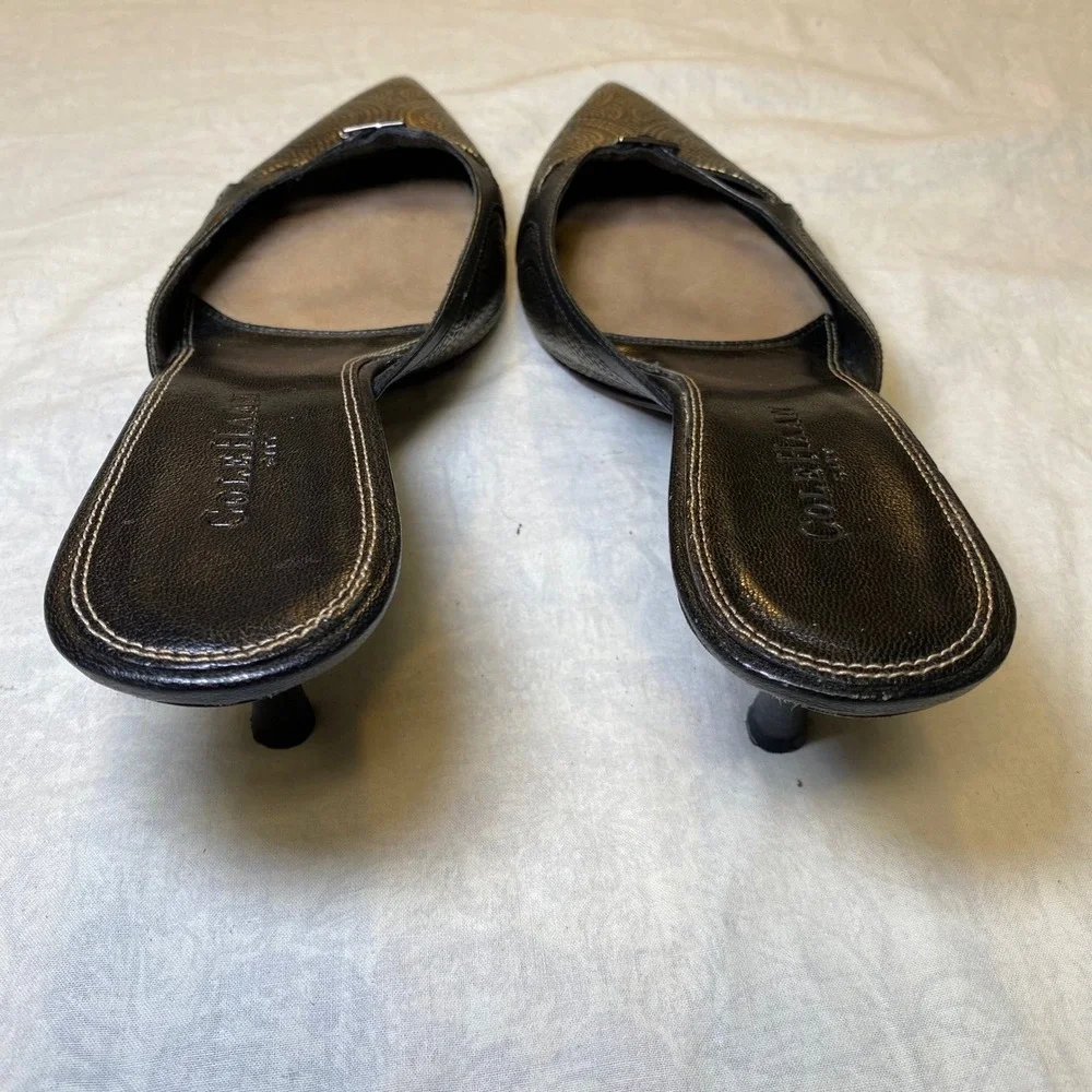Cole Haan City Women's Mule Heels 9B Bronze Black Leather‎ Pointed Toe